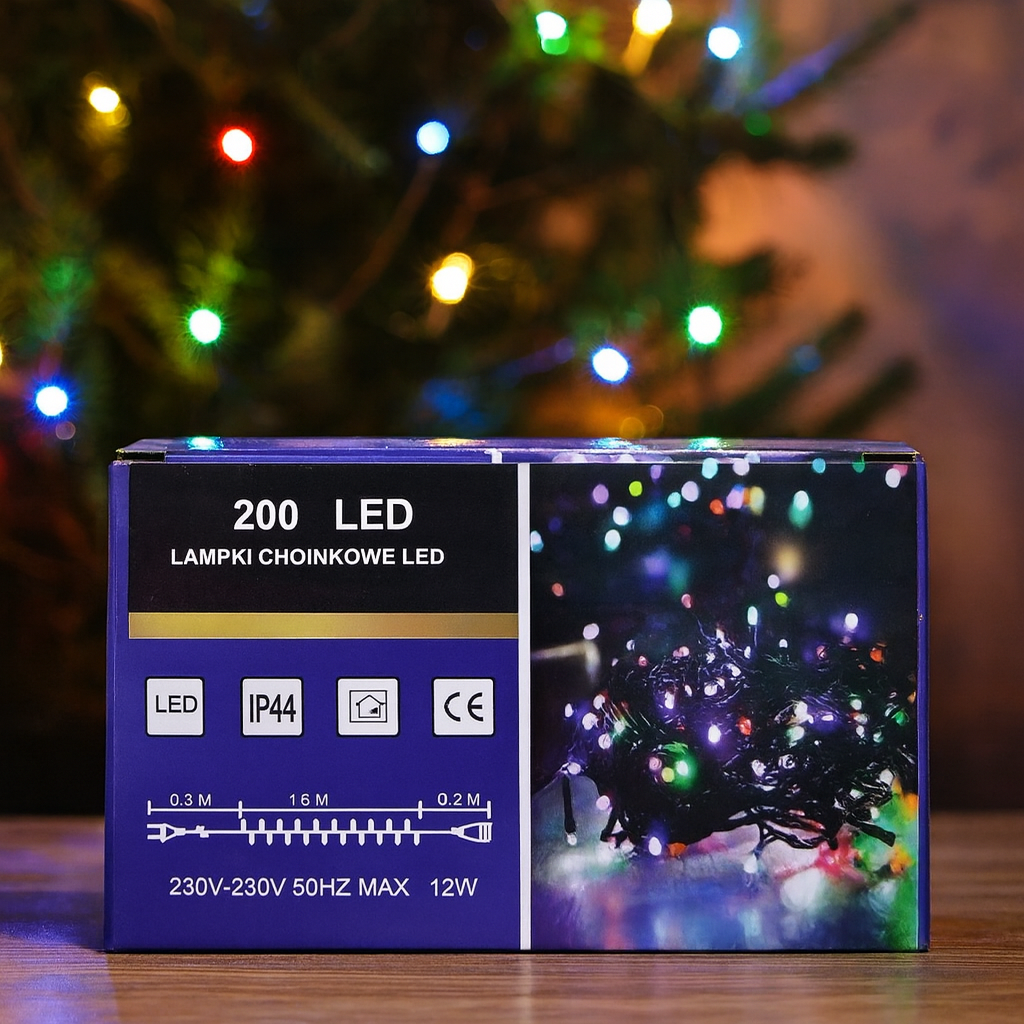Lampki 200x LED ciepła biel — 13 metrów świątecznego światła